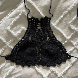 Crochet high neck bikini top